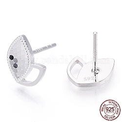 925 Sterling Silver Stud Earrings, Leaf, Nickel Free, with S925 Stamp, Silver, 10x8.5mm, Pin: 0.9mm