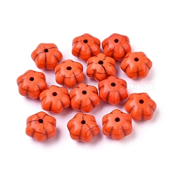 Cuentas teñidas de turquesa sintética, calabaza, rojo naranja, 12x8mm, agujero: 1 mm, aproximamente 868 unidades / 1000 g
