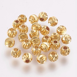 Perles en laiton, Plaqué longue durée, ronde, véritable 18k plaqué or, 6x5mm, Trou: 2mm