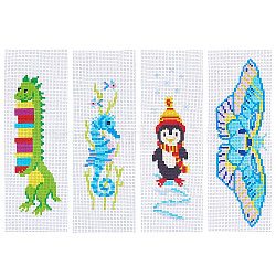 GORGECRAFT 4 Sets 4 Styles Cross Stitch Bookmark Kits DIY Embroidery Bookmark Easy Stamped Embroidery Bookmark for Beginners Youth Adults Sea Horse Penguin Dinosaur Butterfly Patterns