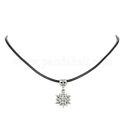 Ожерелья с подвесками из тибетского сплава в виде снежинок, с имитацией кожаный шнур, античное серебро, 17.60 дюйм (44.7 см)