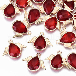 Faceted Glass Pendants, with Eco-Friendly Alloy Findings, Cadmium Free & Nickel Free & Lead Free, Angel, Light Gold, Red, 18x22x4.5mm, Hole: 1.6mm