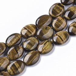 Chapelets de perles d'œil de tigre naturel, ovale, 18x13.5x6~7mm, Trou: 1.2mm, Environ 20~22 pcs/chapelet, 15.55 pouce (39.5 cm)