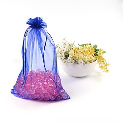 Rectangle Jewelry Packing Drawable Pouches, Organza Gift Bags, Royal Blue, 30x20cm