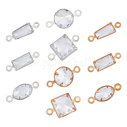 SUPERFINDINGS 40Pcs 10 Styles Brass Pave Clear Cubic Zirconia Connector Charms, Geometric Link, Square & Oval & Rectangle, Mixed Shapes, Platinum & Light Gold, 3.5~6.5x11.5~12x1.5~3.5mm, Hole: 1mm, 4pcs/style