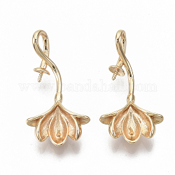 Brass Peg Bails Pendants, for Half Drilled Beads, Nickel Free, Flower, Real 18K Gold Plated, 25.5x13.5x6mm, Hole: 3x4mm, Pin: 1mm(for Half Drilled Beads)