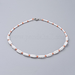 Semences de verre colliers de perles, avec 304 fermoir pince de homard en acier inoxydable et boîte en carton, orange, 15.35 pouce ~ 16.34 pouces (39~41.5 cm)