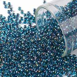 TOHO Round Seed Beads, Japanese Seed Beads, (540) Inside Color AB Crystal/Green Blue Lined, 11/0, 2.2mm, Hole: 0.8mm, about 50000pcs/pound