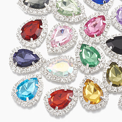 Acrílico diamante de imitación cabujones, con fornituras de rhinestone de latón, facetados, lágrima, color plateado, color mezclado, 25x19x6mm