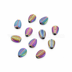 Rack Plating Rainbow Color Alloy Beads, Cadmium Free & Nickel Free & Lead Free, Leaf, 8x6x3mm, Hole: 1.4mm