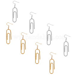 Unicraftale 304 Stainless Steel Dangle Earring, Paper Clip, Platinum & Golden, 45x13.5x1.5mm, 2 colors, 2pairs/color, 4pairs/box