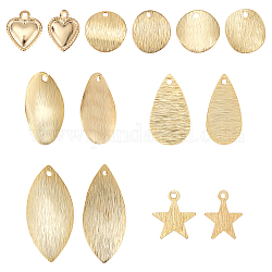 SUPERFINDINGS 56Pcs 7 Style Brass Pendants, Mixed Shapes, Real 24K Gold Plated, 9.5~23x8~11x0.5~1mm, Hole: 1~1.2mm, 8pcs/style