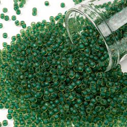TOHO Round Seed Beads, Japanese Seed Beads, (242FM) Dark Green Lined Topaz Matte, 11/0, 2.2mm, Hole: 0.8mm, about 1110pcs/bottle, 10g/bottle