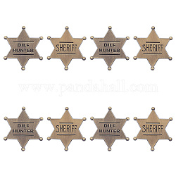 8Pcs 2 Style Hexagram with Word Safety Pin Brooch, Alloy Badge for Suit Shirt Collar, Brushed Antique Bronze, 30x26.5x1.5mm, Pin: 1.1mm, 4pcs/style