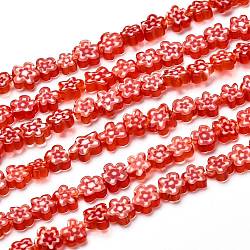Chapelets de perle de millefiori en verre manuelles, fleur, rouge, 6.4~9x3.2mm, Trou: 1mm, Environ 56 pcs/chapelet, 15.75'' (40 cm)
