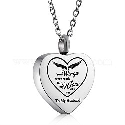 Edelstahl-Herz-Urne-Asche-Anhänger-Halskette, Wort an meinen Mann Gedenkschmuck für Männer und Frauen, Edelstahl Farbe, 19.69 Zoll (50 cm)