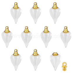 Chgcraft 10pcs pendentifs de bouteille de parfum en verre, avec les accessoires en laiton dorés, forme conique ouvrable, clair, 25x14mm, Trou: 1.8mm