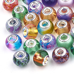 Glasperlen europäischen, Großloch perlen, mit versilberten Messingkernen, Rondell, Mischfarbe, 13~15x9~12 mm, Bohrung: 5 mm, ca. 50 Stk. / Beutel