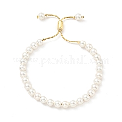 Bracelet coulissant en perles de coquillage avec chaîne serpent en laiton, sans plomb et sans cadmium, véritable 18k plaqué or, perles: 6 mm, diamètre intérieur: 1-3/4~2-5/8 pouce (4.35~6.65 cm)