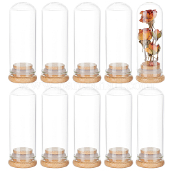BENECREAT 10 Pack 40ml Glass Decorative Jars Dome Display Bottles Message Wishing Bottles with Bamboo Base for Wedding Favors, Flower, Gift, Christmas Halloween Home Decoration