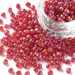 6/0 perles de rocaille rondes en verre, couleurs transparentes arc, trou rond, rouge, 6/0, 4mm, Trou: 1.5mm, environ 500 pcs/50 g, 50 g / sac, 18 sacs/2 livres