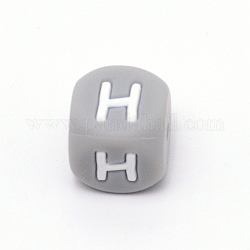 Cuentas del alfabeto de silicona para hacer pulseras o collares, estilo de letra, cubo gris, letter.h, 12x12x12mm, agujero: 3 mm