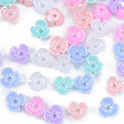 Tapas de abalorios de perlas de imitación de resina, 3-pétalo, flor, color mezclado, 6x6x3mm, agujero: 1 mm