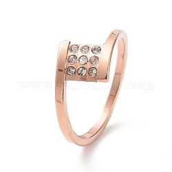 Квадратное кольцо на палец с кристаллами и стразами, ионное покрытие (ip) 304 ювелирное изделие из нержавеющей стали для женщин, розовое золото , размер США 7 (17.3 мм)