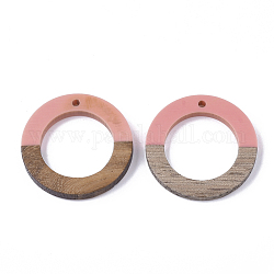 Pendenti in resina e legno di noce, anello, roso, 28x3mm, Foro: 1.5 mm