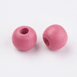 Cuentas de madera naturales, teñido, redondo, color de rosa caliente, 10x9mm, agujero: 3 mm, aproximamente 1850 unidades / 500 g