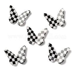 Cabochons di opaco resina, Two Tone, per accessori per orecchini fai da te, farfalla con motivo a scacchiera, nero, 22.5x27.5~28.5x4~5.5mm