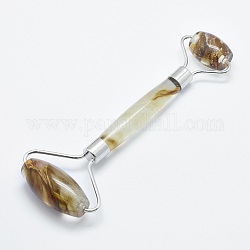 Tigerskin Glass Brass Face Massager, Facial Rollers, Platinum, 146~150x54~58x19~22mm