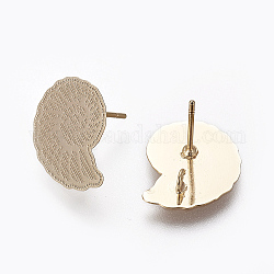 Brass Stud Earring Findings, with Loop, Nickel Free, Long-Lasting Plated, Conch Shape, Real 18K Gold Plated, 15x12.5mm, Hole: 2mm, Pin: 0.7mm