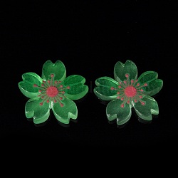 Светящиеся кабошонов смолы, 5-лепестковый цветок/сакура, бледно-зеленый, 26x5 мм