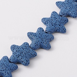 Fili di perle di roccia lavica naturale, stelle marine / stelle marine, tinto, blu, 24~25x7~8mm, Foro: 1 mm, circa 18pcs/filo, 15 pollice