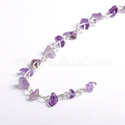 Chaînes de perles de copeaux d'améthyste naturelle à la main pour la fabrication de bracelets de colliers, avec épingle à œil en fer plaqué couleur argent, non soudée, 39.3 pouce, perles: 5~9 mm