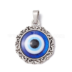 Translucent Resin Evil Eye Pendants, Aloy Blue Lucky Eye Charms, Antique Silver, 29.5x25x5mm, Hole: 8x4mm