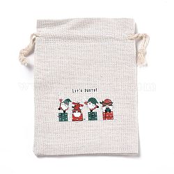 クリスマスコットンクロス収納ポーチ  長方形巾着袋  キャンディーギフトバッグ用  ギフトボックス模様  13.8x10x0.1cm