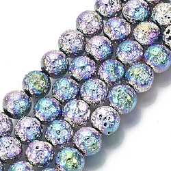 Brins de perles de pierre de lave naturelle galvanisées, ronde, cahoteuse, colorées, 8.5mm, Trou: 1mm, Environ 47 pcs/chapelet, 15.35 pouce (39 cm)