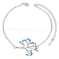 Bracelets à maillons en argent sterling plaqué rhodium shegrace, avec résine époxy, arbre, bleu ciel, 925 pouce (6-1/2 cm)