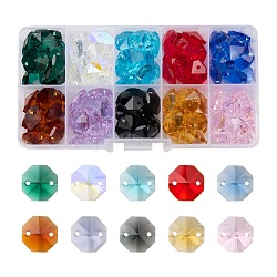 100 pièces 10 couleurs connecteurs de liens en verre galvanoplastie, facette, pour chaîne de perles de prisme de lustre, décoration de bijoux de bricolage, octogone, colorées, 14x14x7.5mm, Trou: 1.6mm, à propos 10pcs / couleur