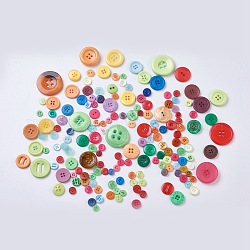 Bottoni per cucire in resina per costumi, rotondo e piatto, colore misto, 8~38x2~9mm, Foro: 1~6 mm