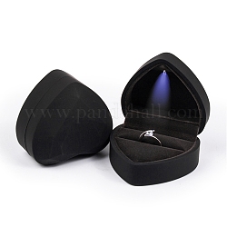 Scatole porta anelli in plastica a forma di cuore, Custodia regalo per anello portagioielli con interno in velluto e luce a led, nero, 7.15x6.4x4.35cm