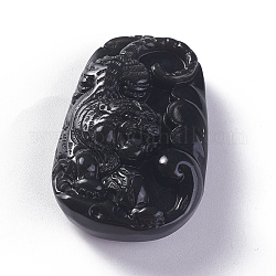Pendentifs en obsidienne naturelle, ovale avec tigre, 54x34.5x18mm, Trou: 1mm