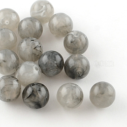 Perles rondes en acrylique d'imitation pierre précieuse, grises , 8mm, Trou: 2mm, environ 1700 pcs/500 g
