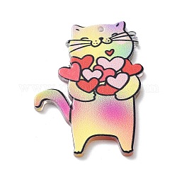 Ciondolo in acrilico a tema San Valentino, gatto, colorato, 47x34x2.4mm, Foro: 1.6 mm