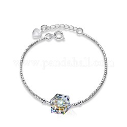 925 Sterling Silber Link Armbänder, mit österreichischen Kristall, Würfel, Platin Farbe, 001 ab_crystal ab