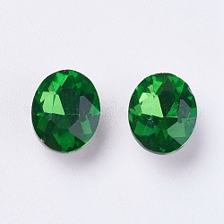 Imitación cristal austriaco de rhinestone, Grado A, puntiagudo espalda y dorso plateado, oval, verde helecho, 6x4x3mm