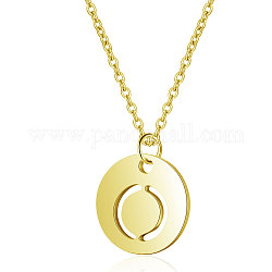 201 Stainless Steel Initial Pendants Necklaces, with Cable Chains, Flat Round with Letter, Golden, Letter.O, 16.3 inch(40cm), 1mm