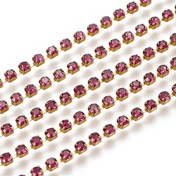 Cadenas de strass Diamante de imitación de bronce, cadena de la taza del rhinestone, 2880 Rhinestone de las PC / paquetes, Grado A, rosa, 2mm, aproximadamente 28.87 pie (8.8 m) / paquete
